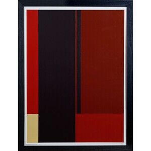 Original Art Painting Signed Artist Framed 27.5x21” Modern Abstract Maroon Red